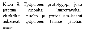 Tekstikehys: Kuva 8. Typisteen prototyyppi, joka jtettiin ainoaksi siirrettvksi yksikksi. Huolto ja piirtoalusta-kaapit aukeavat typisteen taakse jvn osaan.